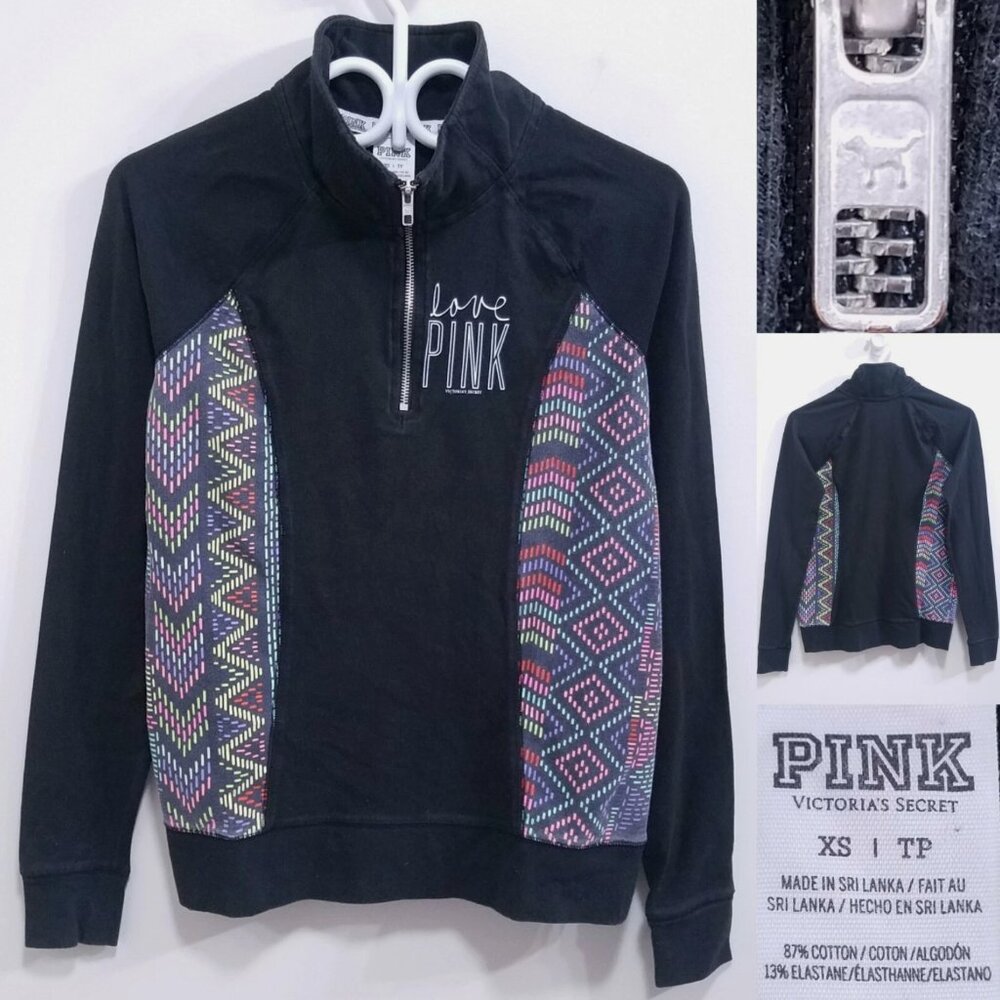 Victoria's Secret LOVE PINK Black Half Zip Sweatshirt Sweater Size XS